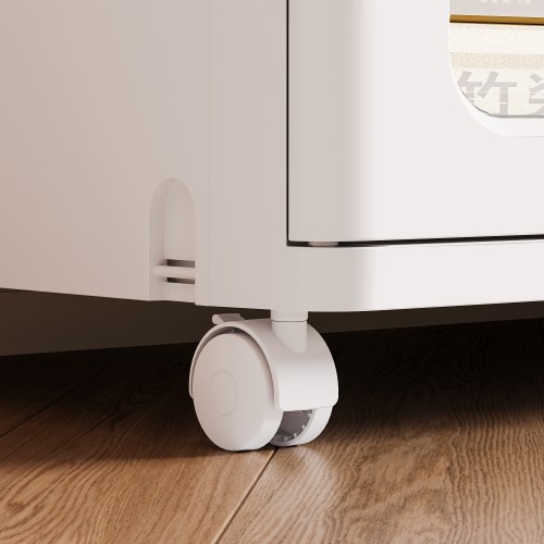 Mobile Storage Cabinet with Transparent Doors, Open Storage Shelves, 360° Rolling Wheels
