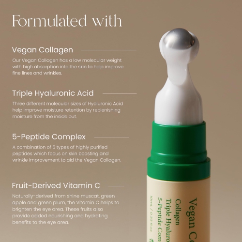 AXIS-Y Vegan Collagen Eye Serum with Triple Hyaluronic Acid & 5-Peptide Complex, Korean Skin Care