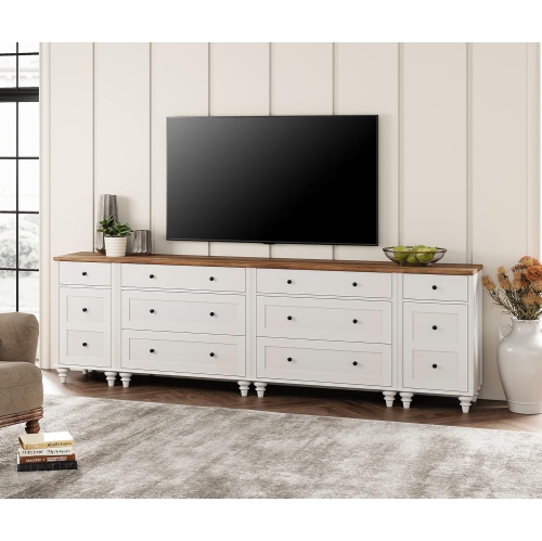 Image 1 of 9.. WAMPAT 100 inches TV Stand with 9 Drawers,Wood TV Cabinet Entertainment Center for 75/80/85/90 inch TVs for Living Room,White
