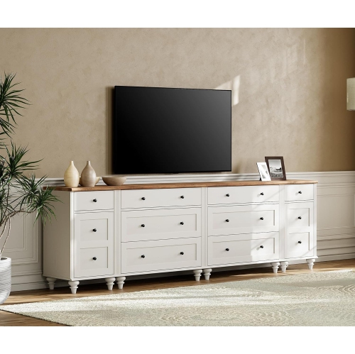 WAMPAT 100 inches TV Stand with 9 Drawers,Wood TV Cabinet Entertainment Center for 75/80/85/90 inch TVs for Living Room,White