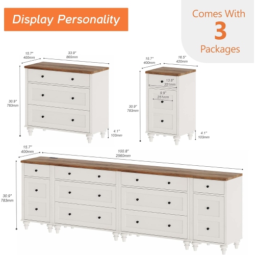 WAMPAT 100 inches TV Stand with 9 Drawers,Wood TV Cabinet Entertainment Center for 75/80/85/90 inch TVs for Living Room,White