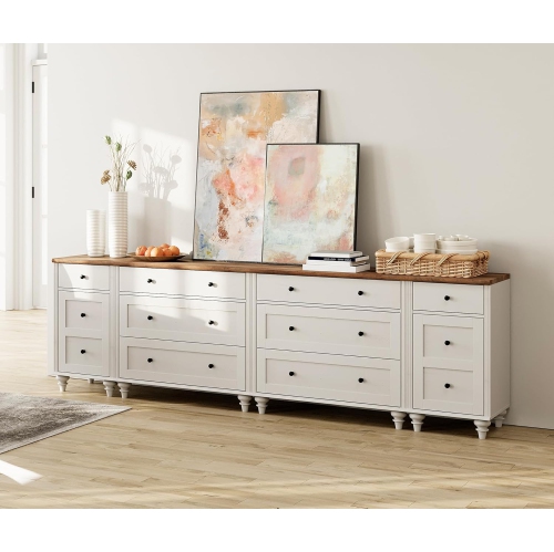 WAMPAT 100 inches TV Stand with 9 Drawers,Wood TV Cabinet Entertainment Center for 75/80/85/90 inch TVs for Living Room,White