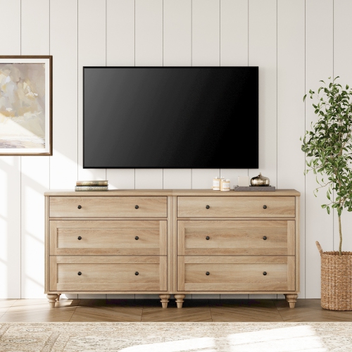 WAMPAT Mid Century Modern TV Stand for 75 Inch TV,Wood TV Console Table for 70 65 60 inch TV,Oak Dressers with 6 Drawers for Bedroom and Living Room