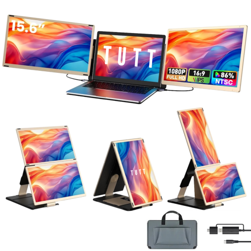 Open Box-TUTT 15.6” FHD Portable Monitor – S6 Triple Screen Extender, USB-C/HDMI, 7 Viewing Modes | All Devices Compatible with Converter Cable
