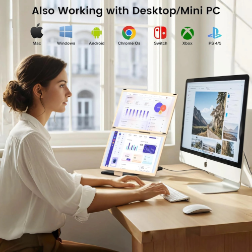 Open Box-TUTT 15.6” FHD Portable Monitor – S6 Triple Screen Extender, USB-C/HDMI, 7 Viewing Modes | All Devices Compatible with Converter Cable