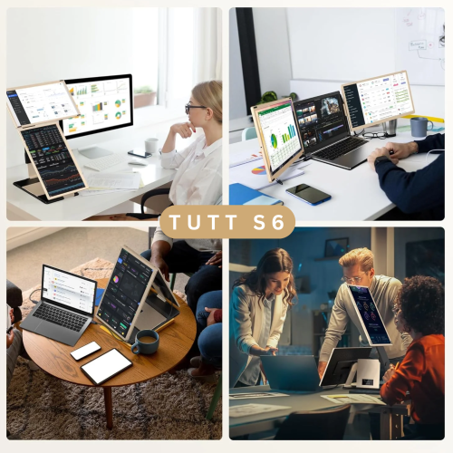 Open Box-TUTT 15.6” FHD Portable Monitor – S6 Triple Screen Extender, USB-C/HDMI, 7 Viewing Modes | All Devices Compatible with Converter Cable