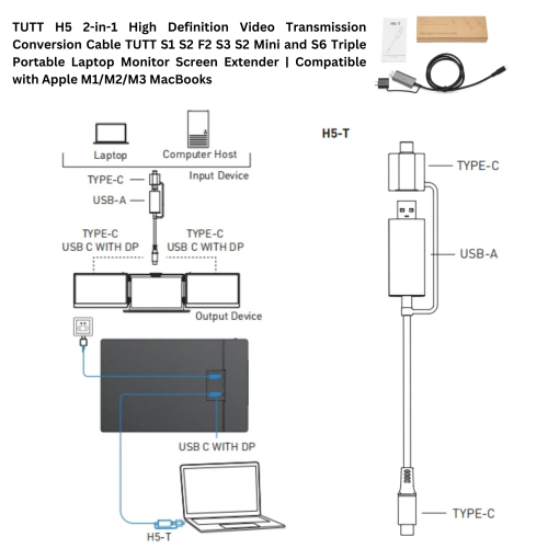 Open Box-TUTT 14” FHD Dual Portable Laptop Monitor IPS Built-in Stand and Speakers | All Devices Compatible with Converter Cable S3