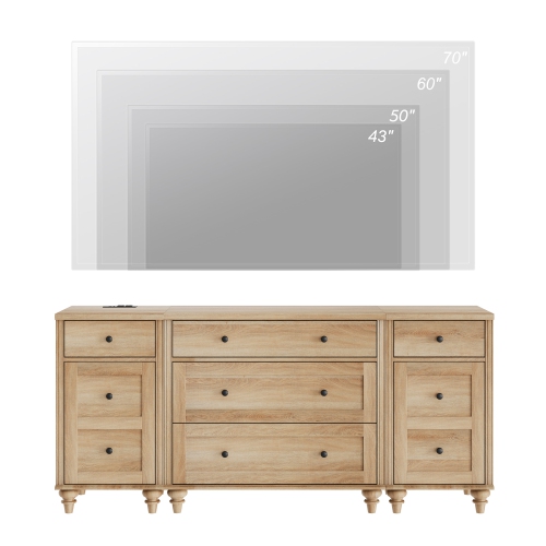 WAMPAT Dresser for Bedroom with 5 Drawers and 2 Storage Cabinets,End Table with Charging Station for Living Room,Nursery,Oak