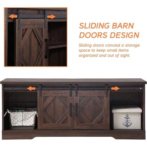 WAMPAT Sliding Barn Door TV Stand for up to 85" TVs,Wood Media Console Table Storage Cabinet with Open Storage, Entertainment Center for Living