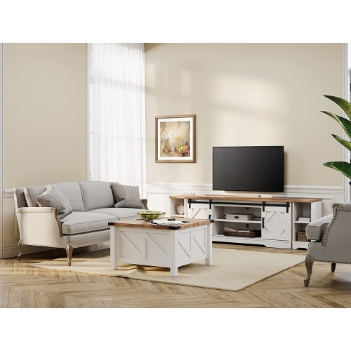 WAMPAT Sliding Barn Door TV Stand for up to 85" TVs,Wood Media Console Table Storage Cabinet with Open Storage, Entertainment Center for Living