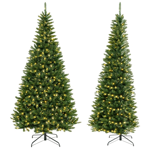 Costway 8 FT Pre-Lit Artificial Christmas Tree with 360 Warm White LED Lights Metal Stand