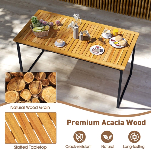 Table de salle à manger rectangulaire de 55&nbsp;po en bois d'acacia de Costway pour 6&nbsp;personnes avec trou pour parasol