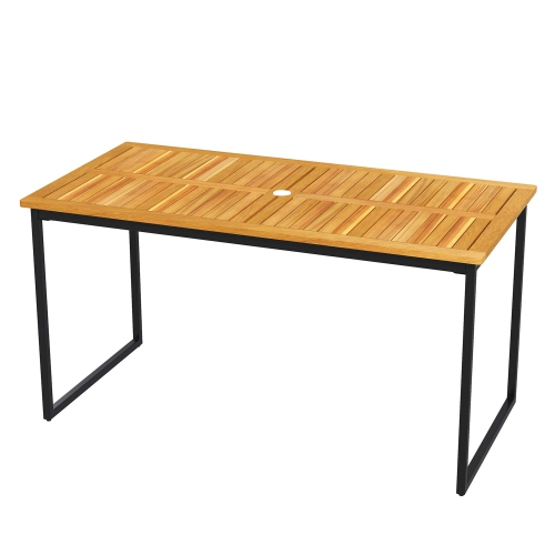 Table de salle à manger rectangulaire de 55&nbsp;po en bois d'acacia de Costway pour 6&nbsp;personnes avec trou pour parasol