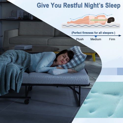 Lit pliant 75 x 38&nbsp;po avec cadre en métal pour matelas en mousse à mémoire de Costway