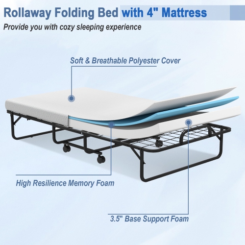 Lit pliant 75 x 38&nbsp;po avec cadre en métal pour matelas en mousse à mémoire de Costway