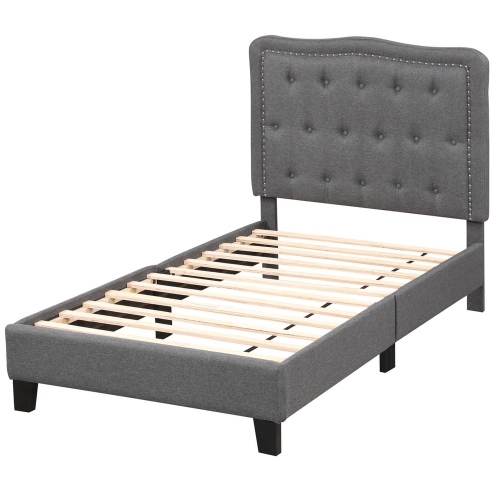 Costway Twin Size Bed Frame with 46" Tall Button Tufted Headboard Wooden Slats Support