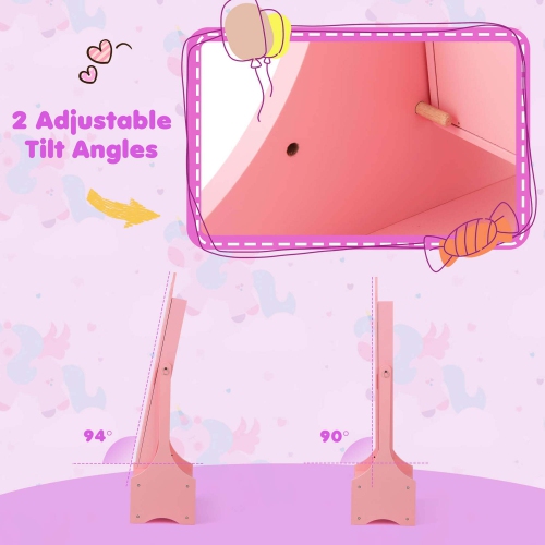 Costway Kids Vanity Set Princess Makeup Dressing Table & Chair Set with Kids Jewelry Armoire