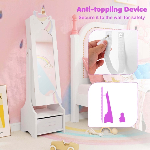 Costway Kids Vanity Set Princess Makeup Dressing Table & Chair Set with Kids Jewelry Armoire