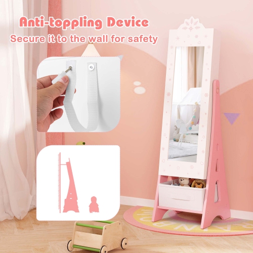 Costway Kids Vanity Set Princess Makeup Dressing Table & Chair Set with Jewelry Armoire