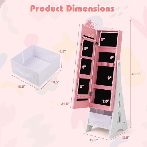 Costway Kids Vanity Set Princess Makeup Dressing Table & Chair Set with Jewelry Armoire