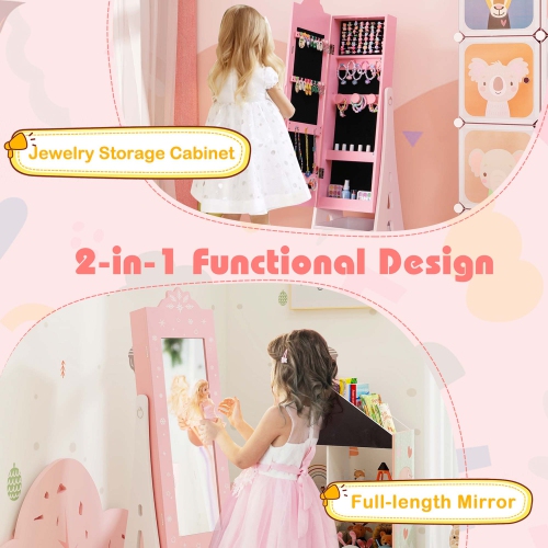 Costway Kids Vanity Set Princess Makeup Dressing Table & Chair Set with Jewelry Armoire