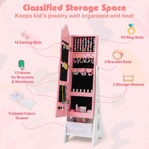 Costway Kids Vanity Set Princess Makeup Dressing Table & Chair Set with Jewelry Armoire