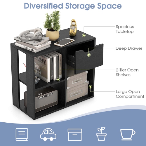 Costway 2 PCS 3-Cube Bookshelf 2-Tier Open Shelf Bookcase with Drawer Home Storage Organizer