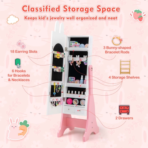 Costway Kids Jewelry Cabinet Standing Children Jewelry Organizer with Full-Length Mirror