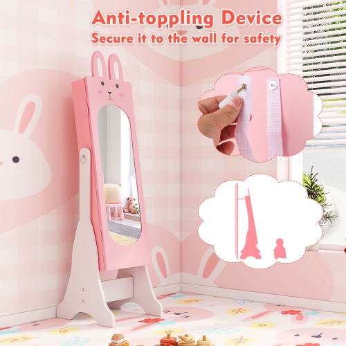 Costway Kids Jewelry Cabinet Standing Children Jewelry Organizer with Full-Length Mirror