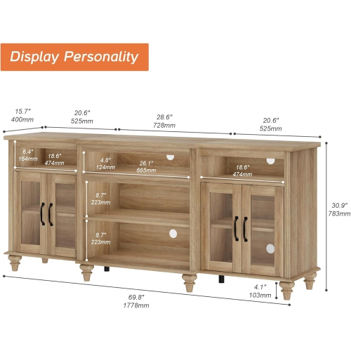 WAMAPT Buffet Cabinet with 4 Glass Doors, Large Coffee Bar Tables Wood Kitchen Storage Cabinets with 9 Storages, Modern Farmhouse Sideboard Credenza