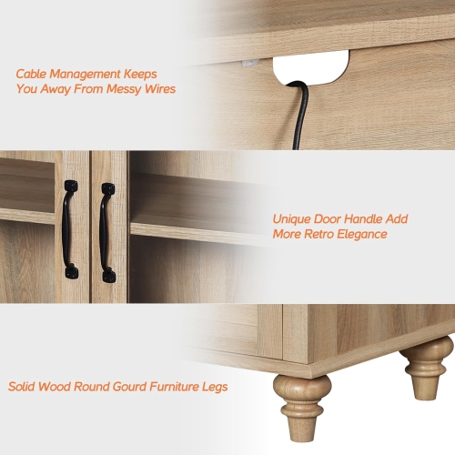 WAMAPT Buffet Cabinet with 4 Glass Doors, Large Coffee Bar Tables Wood Kitchen Storage Cabinets with 9 Storages, Modern Farmhouse Sideboard Credenza