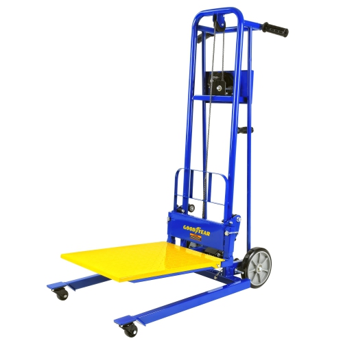 Goodyear Material Lift Winch Stacker, Pallet Truck Dolly, 330 Lbs 40" Max Lift w/ 8" Wheels, Swivel Casters