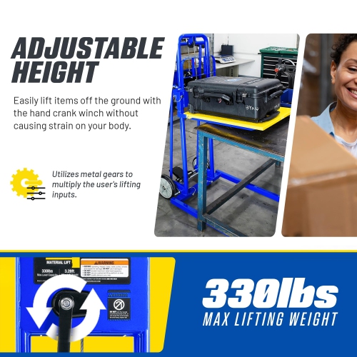 Goodyear Material Lift Winch Stacker, Pallet Truck Dolly, 330 Lbs 40" Max Lift w/ 8" Wheels, Swivel Casters