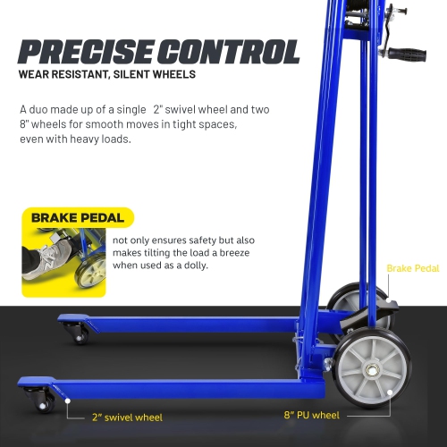 Goodyear Material Lift Winch Stacker, Pallet Truck Dolly, 330 Lbs 40" Max Lift w/ 8" Wheels, Swivel Casters