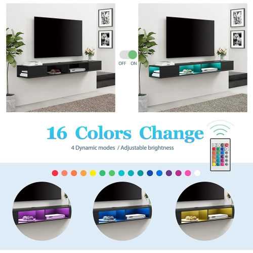 WAMPAT 70 inch Floating TV Stand with RGB Lights, Floating Entertainment Center for TVs up to 75 inch, Floating TV Shelf Wall Mounted with Storage