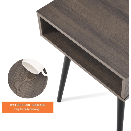 WAMPAT Set of 2 Side End Tables for Living Room, Square Bedside Table Nightstand with Solid Wood Legs for Small Spaces, Gery Brown & Black, 18x18x23