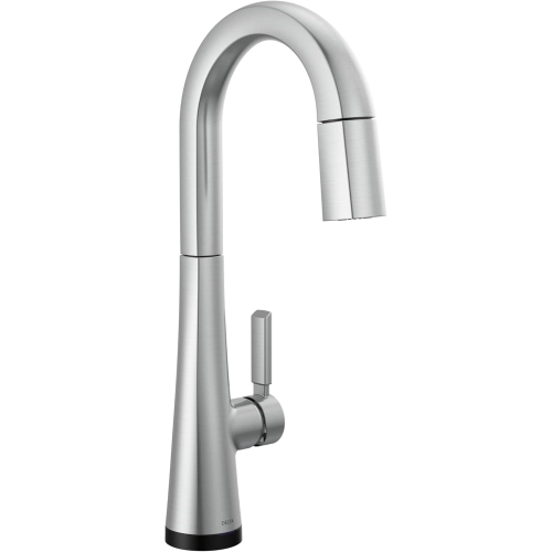DELTA  Faucet Monrovia Touch Bar Faucet Brushed Nickel, Bar Sink Faucet Single Hole, Wet Bar Faucets With Pull Down Sprayer