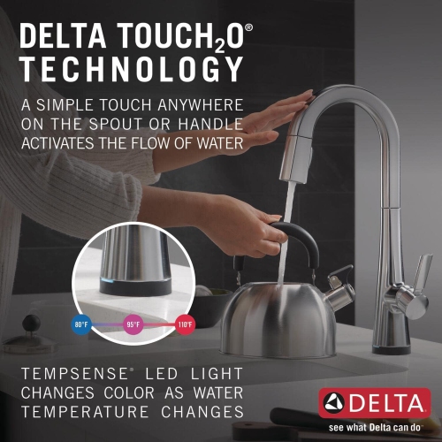 Delta Faucet Monrovia Touch Bar Faucet Brushed Nickel, Bar Sink Faucet Single Hole, Wet Bar Faucets with Pull Down Sprayer