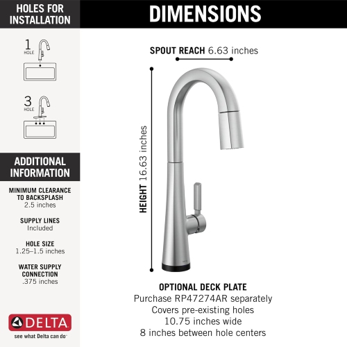 Delta Faucet Monrovia Touch Bar Faucet Brushed Nickel, Bar Sink Faucet Single Hole, Wet Bar Faucets with Pull Down Sprayer