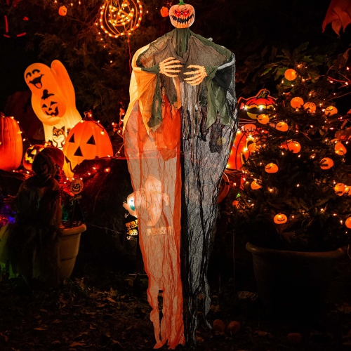 Costway 6 FT Light-up Hanging Pumpkin Ghost with Red Glowing Eyes & Bendable Arms