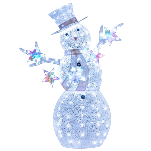 COSTWAY  5 Ft Lighted Snowman With Hat Scarf & Stars Zip Ties & Ground Stakes 140 Led Lights