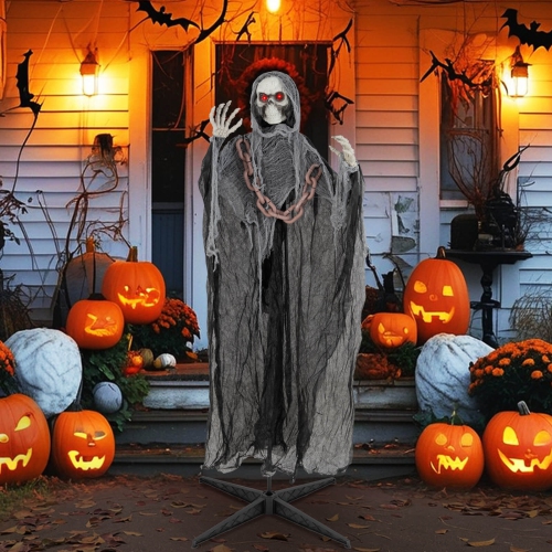 COSTWAY  6.4 Ft Standing Grim Reaper Halloween Animatronic Decoration With Light Up Eyes