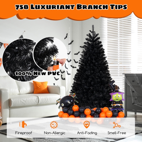 Costway 6 FT Halloween Tree Artificial Decoration Tree with 758 Branch Tips 6 Lighting Modes
