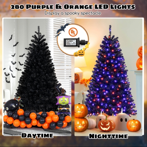 Costway 6 FT Halloween Tree Artificial Decoration Tree with 758 Branch Tips 6 Lighting Modes