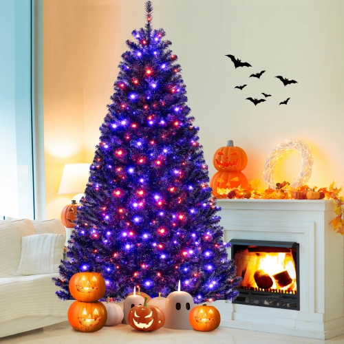 Costway 8 FT Halloween Tree Artificial Decoration Tree with 1408 Branch Tips 6 Lighting Modes