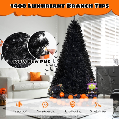 Costway 8 FT Halloween Tree Artificial Decoration Tree with 1408 Branch Tips 6 Lighting Modes