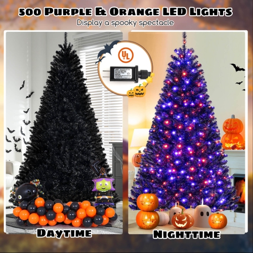 Costway 8 FT Halloween Tree Artificial Decoration Tree with 1408 Branch Tips 6 Lighting Modes