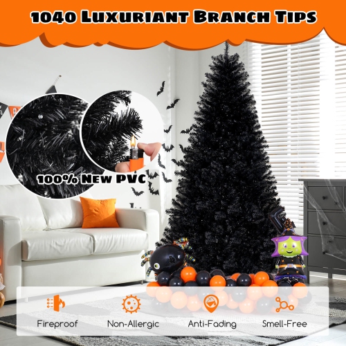 Arbre de décoration artificiel en forme d'arbre d'Halloween de 7 pi avec 1040 branches de Costway, 6 modes d'éclairage