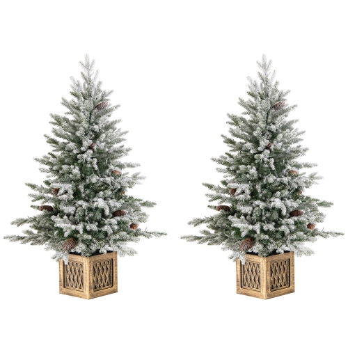 COSTWAY  2 PCs 4 Ft Artificial Xmas Tree Flocked Christmas Tree With 231 Pe Pvc Branch Tips