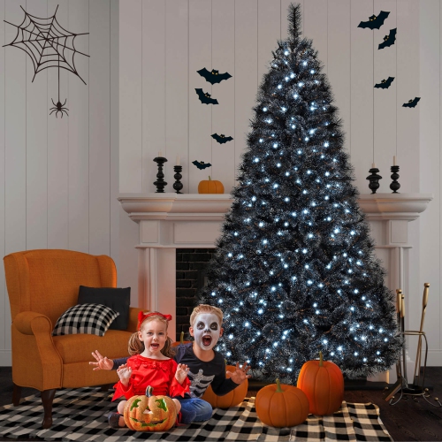 Costway 8 FT Halloween Tree with 860 Branch Tips Frosted Pine Needles 450 White LED Lights